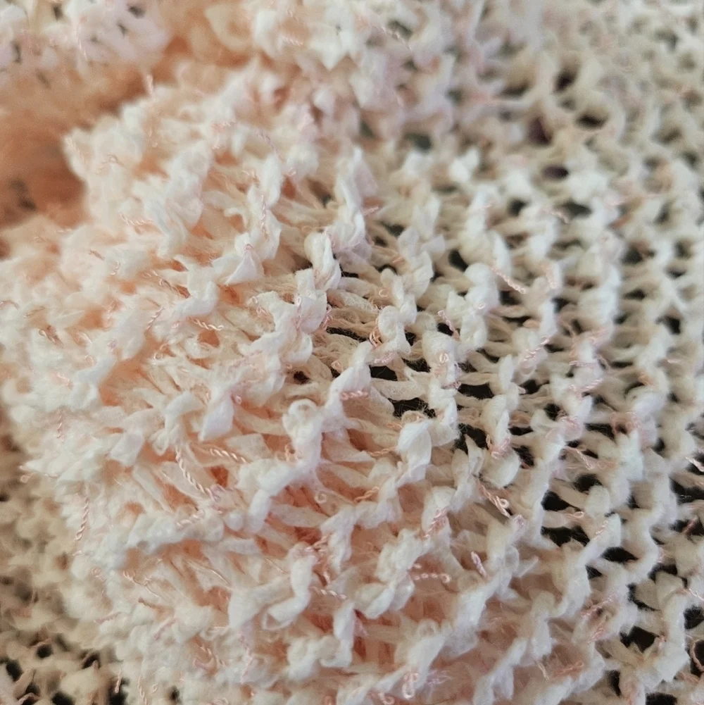 Hand Crafted Crochet pom pom beanie pink Paper Lace 73% Nylon 27% polyester soft